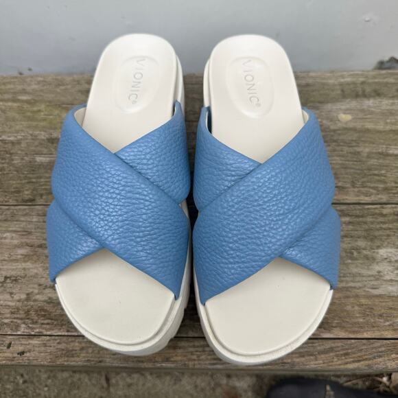 Vionic Vesta Platform Lug Sandals Blue Shadow Slides Size 8 - Picture 2 of 6